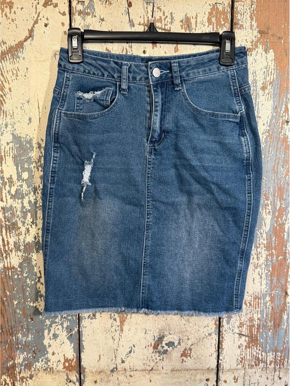 Allegra K Women's Knee Length Blue Jean Denim Skirt, size XS